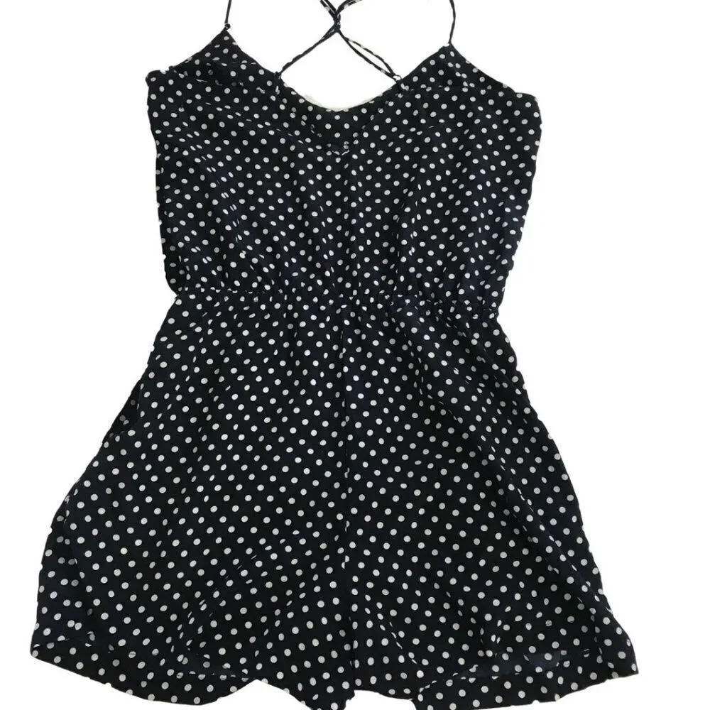 Zara Trafaluc Navy and white‎ polka dot Romper